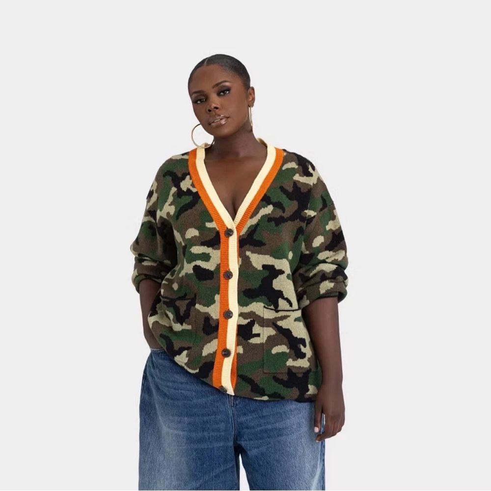 KBB KAHLANA Target XS,S,,XL,XXL,1X, 2X,3X Slouchy Cardigan Olive Camo Sweater